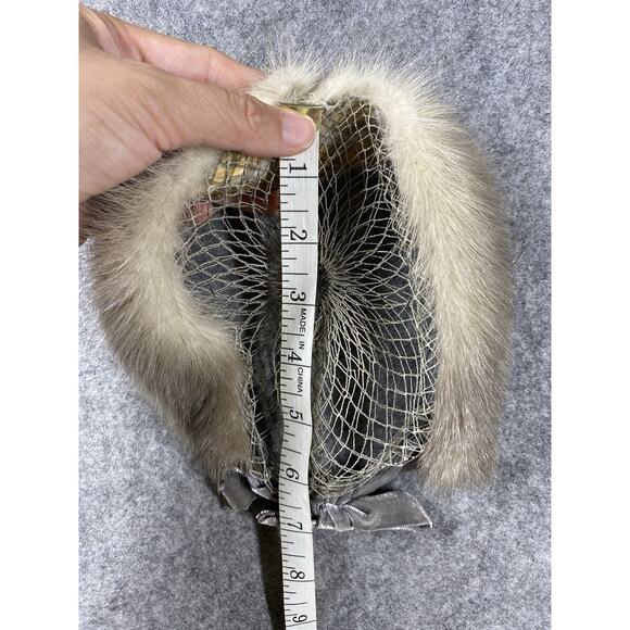 Vintage Mink Fur Hat Cap Fitted Womens Small Net Bow Veil Fascinator 50s 60s main image 5